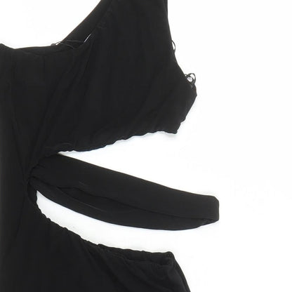 Rebellious Womens Black Polyester Mini Size 14 Round Neck Pullover - Cut Out Detail