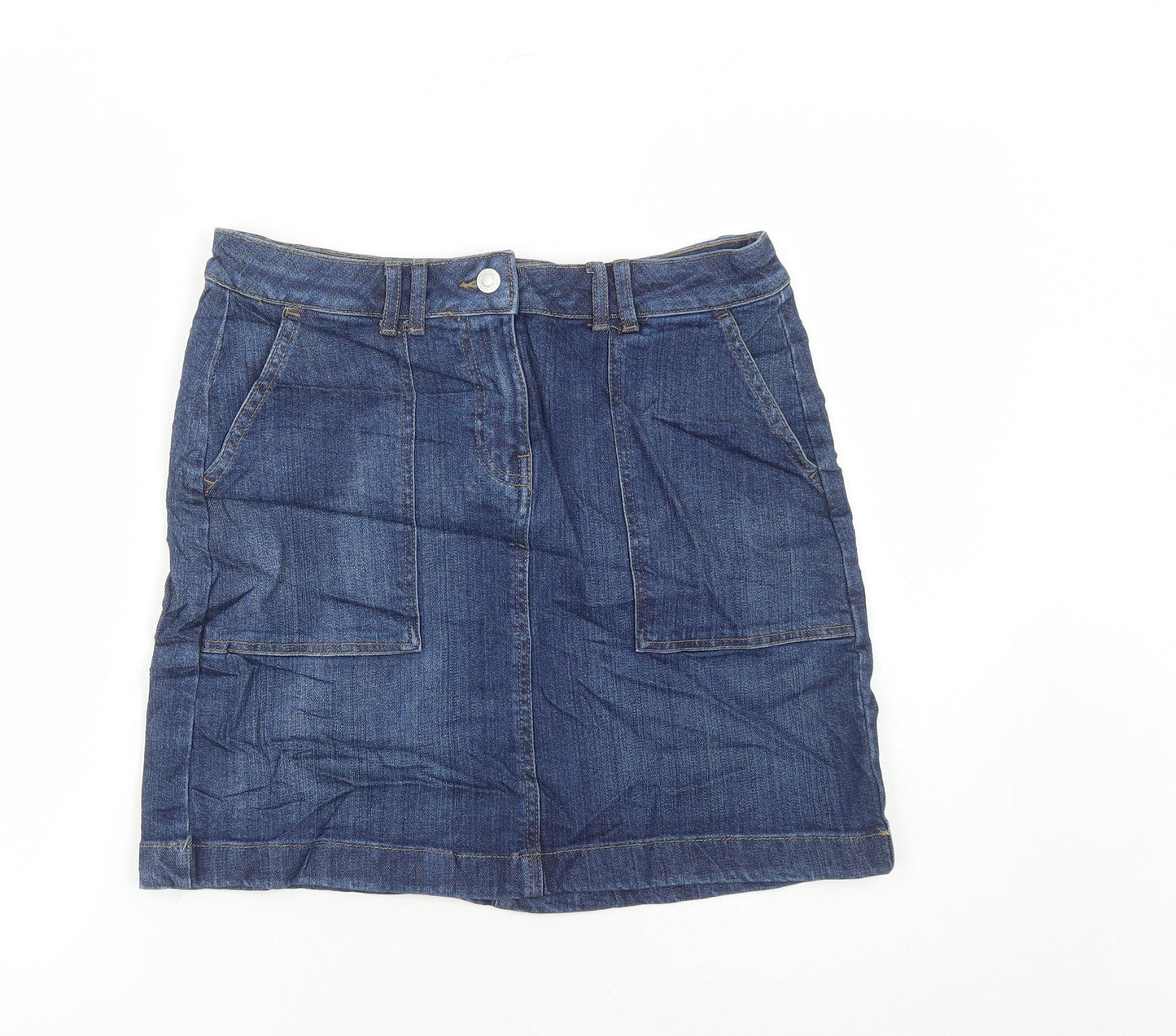 Marks and Spencer Womens Blue Cotton A-Line Skirt Size 10 Zip - Pockets