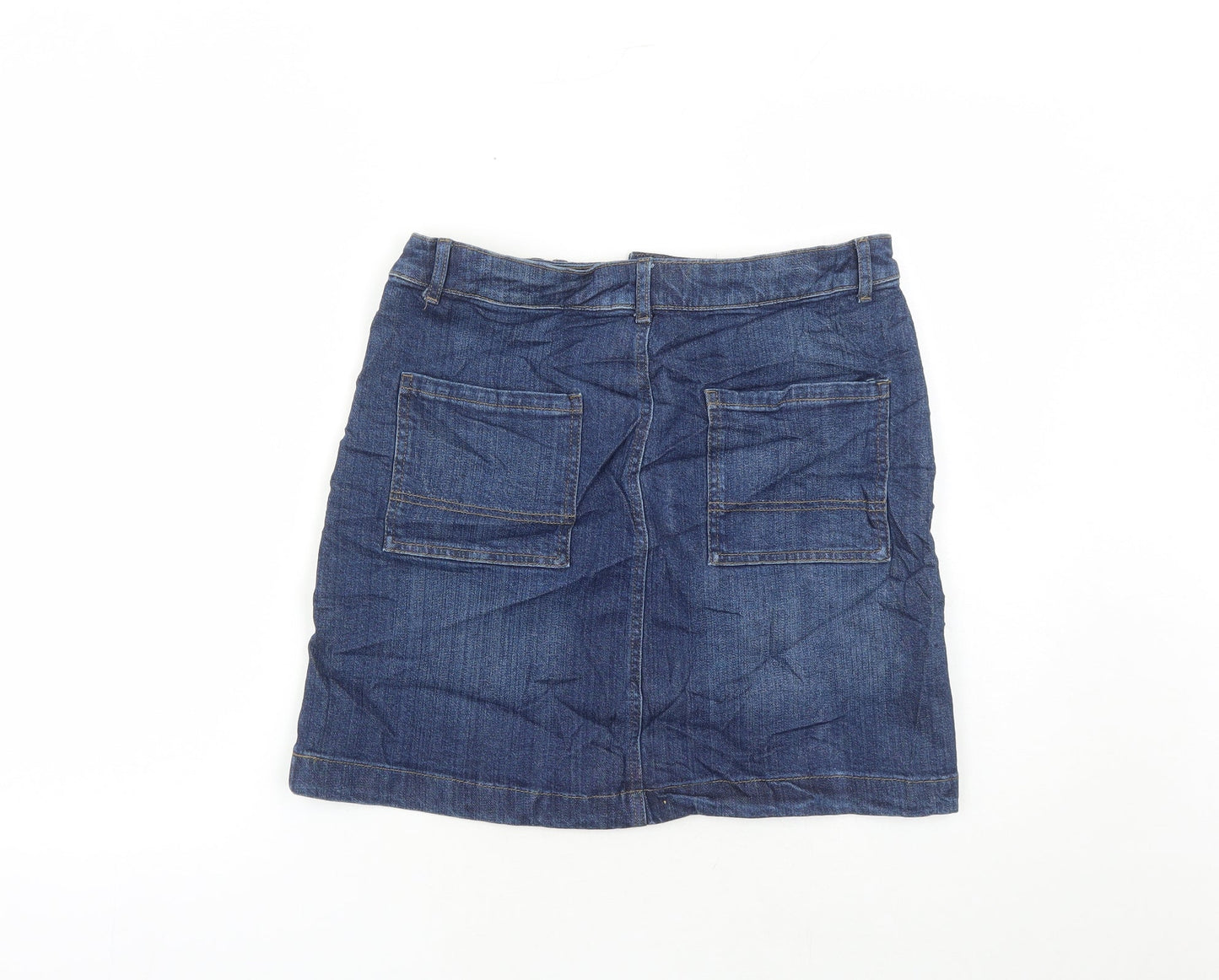 Marks and Spencer Womens Blue Cotton A-Line Skirt Size 10 Zip - Pockets