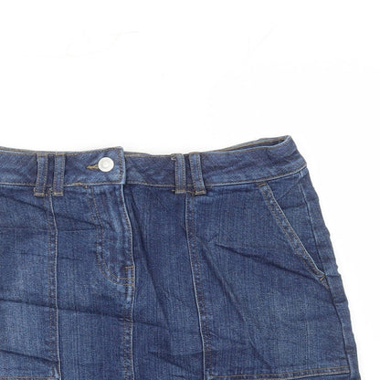 Marks and Spencer Womens Blue Cotton A-Line Skirt Size 10 Zip - Pockets