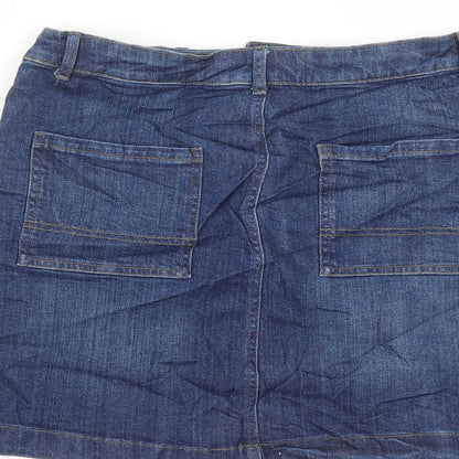 Marks and Spencer Womens Blue Cotton A-Line Skirt Size 10 Zip - Pockets