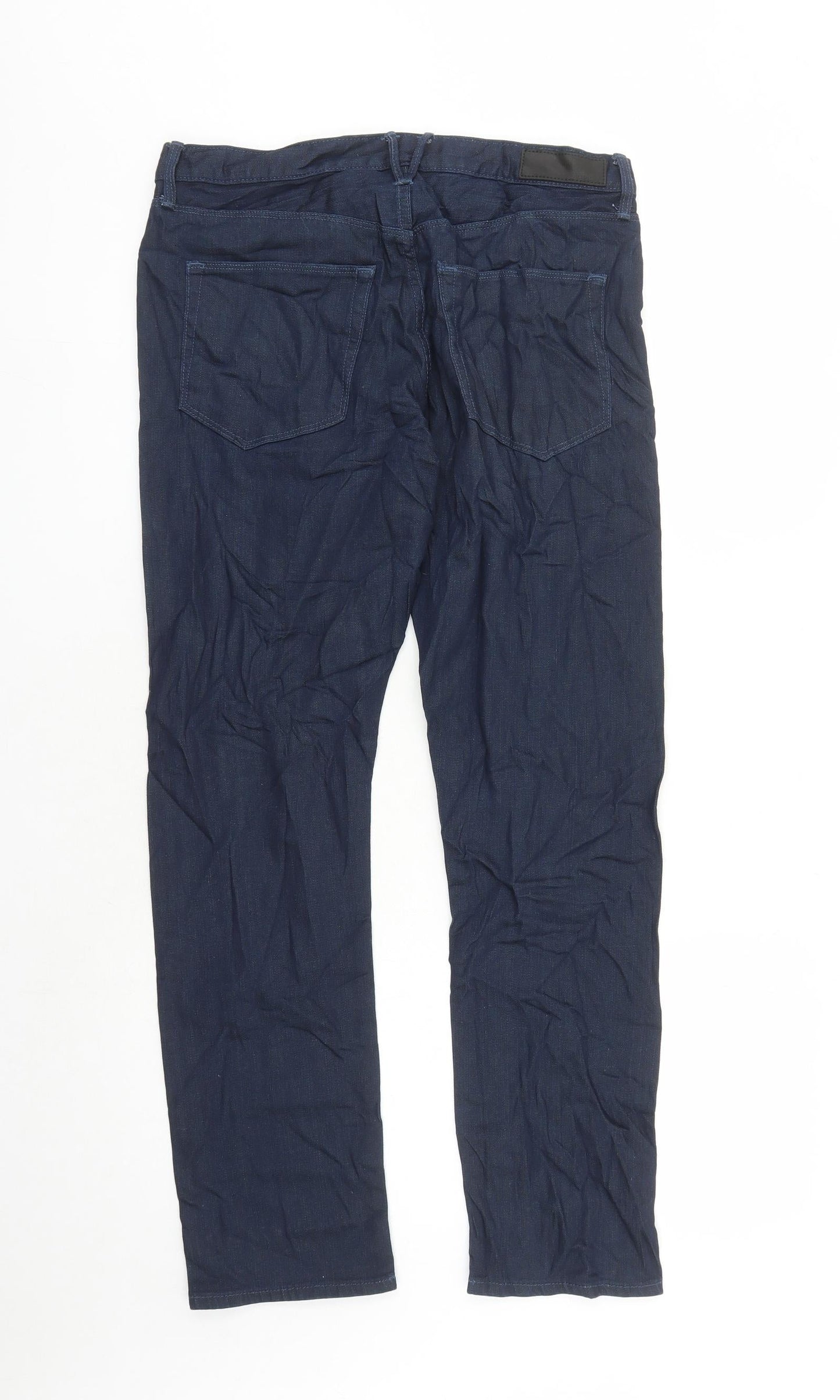 Marks and Spencer Mens Blue Cotton Straight Jeans Size 30 in L29 in Slim Zip - Pockets