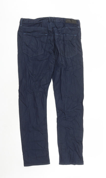 Marks and Spencer Mens Blue Cotton Straight Jeans Size 30 in L29 in Slim Zip - Pockets
