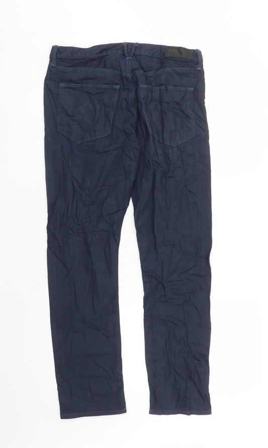 Marks and Spencer Mens Blue Cotton Straight Jeans Size 30 in L29 in Slim Zip - Pockets