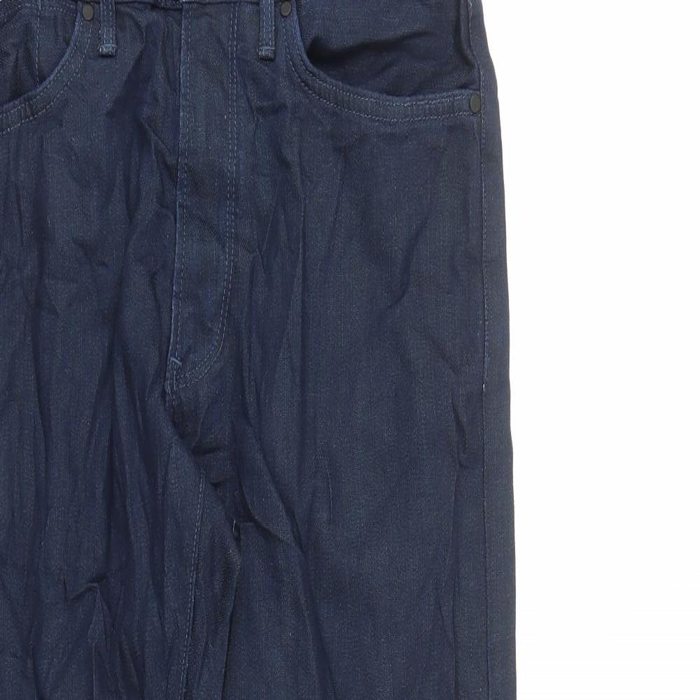 Marks and Spencer Mens Blue Cotton Straight Jeans Size 30 in L29 in Slim Zip - Pockets