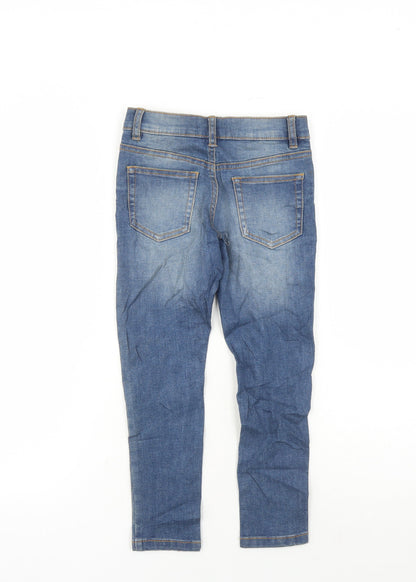 Marks and Spencer Boys Blue Cotton Straight Jeans Size 5-6 Years L20 in Regular Zip