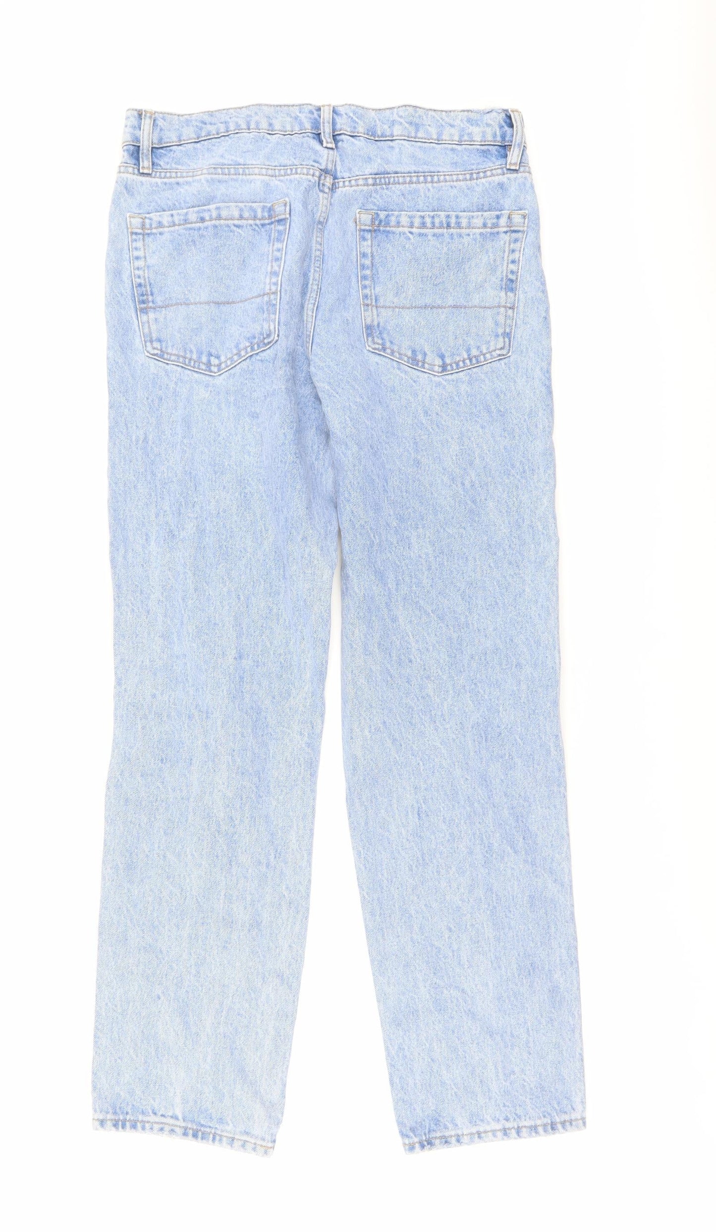 Marks and Spencer Mens Blue Cotton Straight Jeans Size 32 in L33 in Regular Button