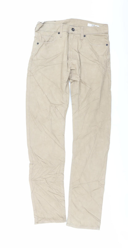 Marks and Spencer Mens Beige Cotton Straight Jeans Size 30 in L33 in Slim Button