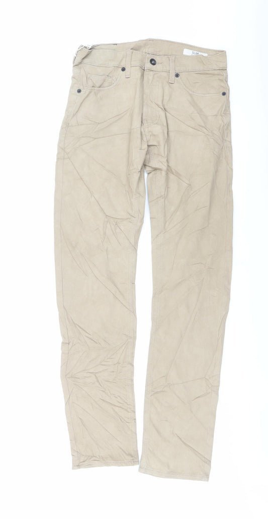 Marks and Spencer Mens Beige Cotton Straight Jeans Size 30 in L33 in Slim Button