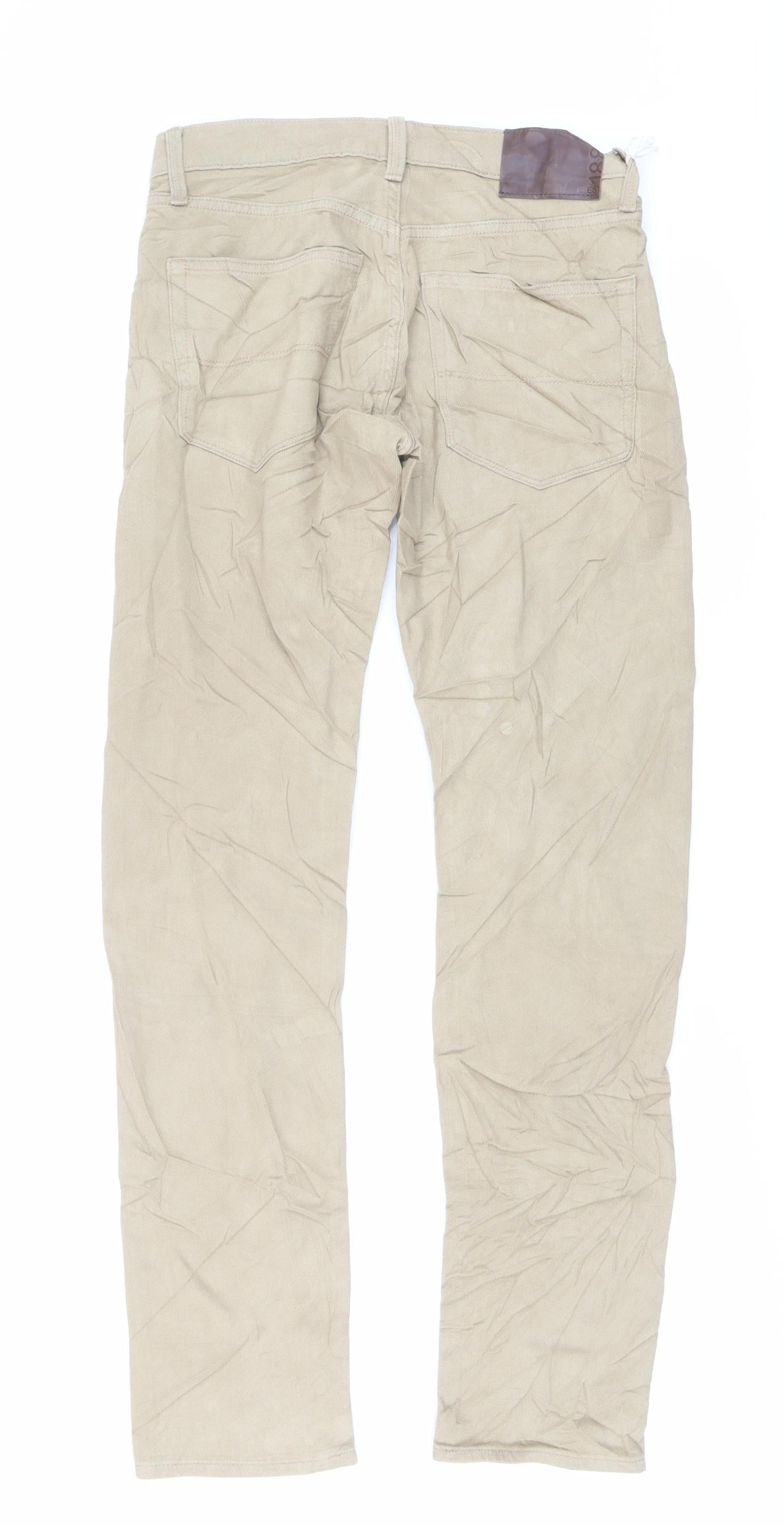 Marks and Spencer Mens Beige Cotton Straight Jeans Size 30 in L33 in Slim Button