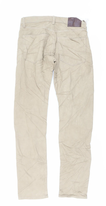 Marks and Spencer Mens Beige Cotton Straight Jeans Size 30 in L33 in Slim Button