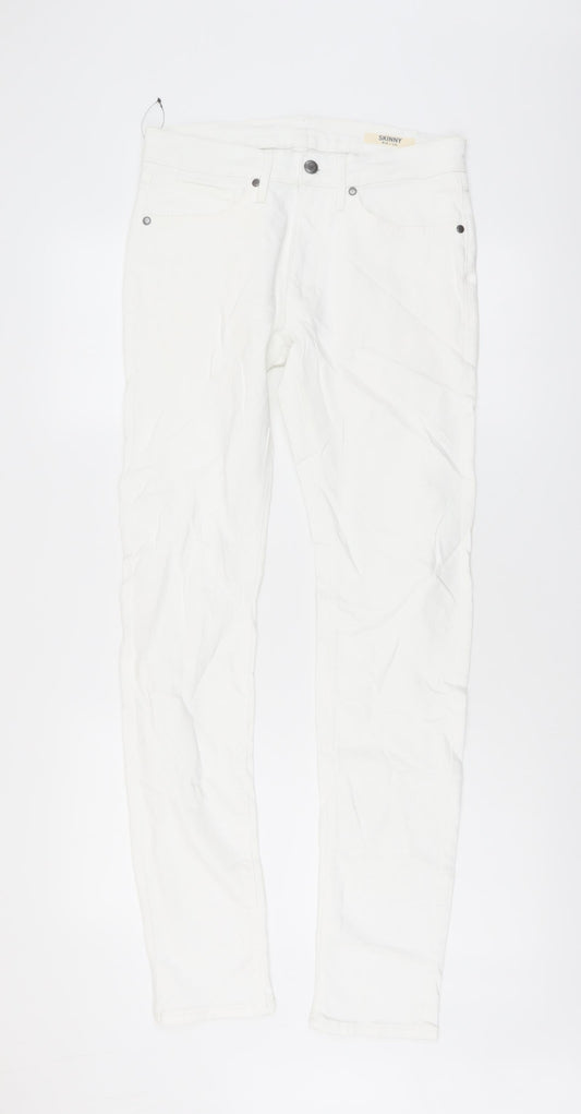 Marks and Spencer Mens White Cotton Skinny Jeans Size 28 in L33 in Regular Button