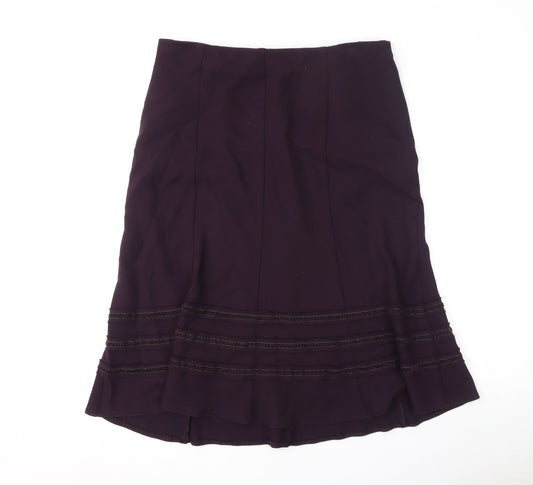 Marks and Spencer Womens Purple Polyester Flare Skirt Size 12 - Embroidery