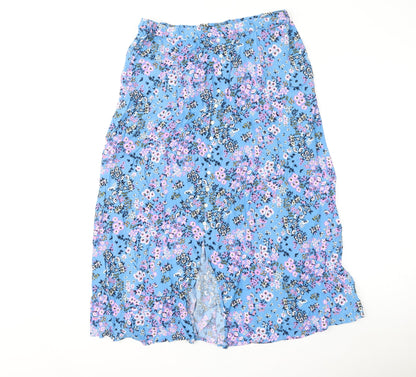 Marks and Spencer Womens Blue Floral Viscose Flare Skirt Size 12