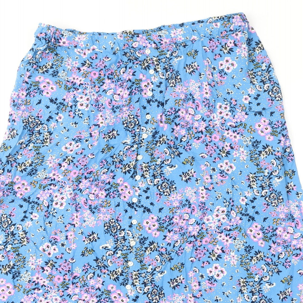 Marks and Spencer Womens Blue Floral Viscose Flare Skirt Size 12