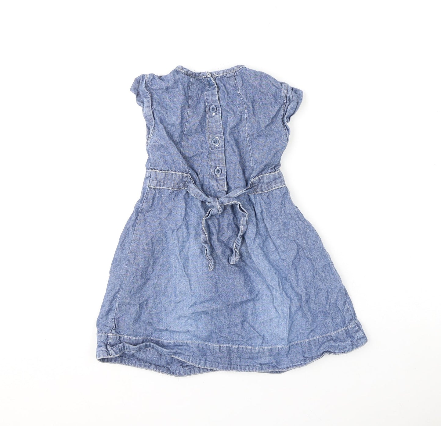Mini Club Girls Blue Cotton A-Line Size 3-4 Years Round Neck Button
