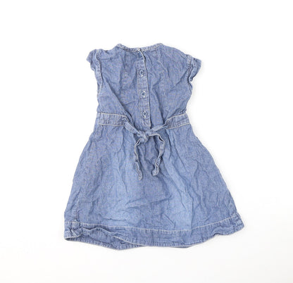 Mini Club Girls Blue Cotton A-Line Size 3-4 Years Round Neck Button
