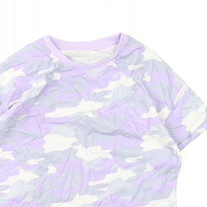 Marks and Spencer Boys Purple Camouflage Cotton Basic T-Shirt Size 11-12 Years Round Neck Pullover