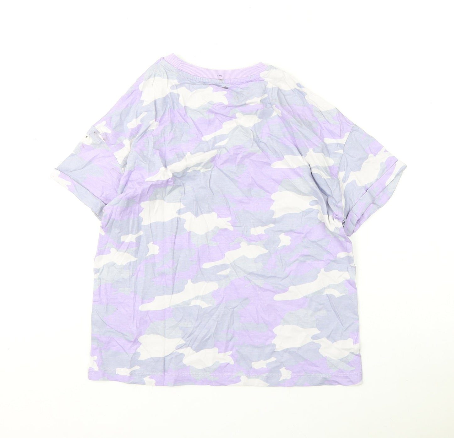Marks and Spencer Boys Purple Camouflage Cotton Basic T-Shirt Size 10-11 Years Round Neck Pullover