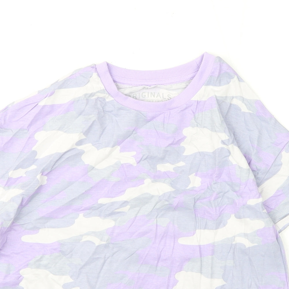 Marks and Spencer Boys Purple Camouflage Cotton Basic T-Shirt Size 10-11 Years Round Neck Pullover