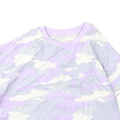 Marks and Spencer Boys Purple Camouflage Cotton Basic T-Shirt Size 10-11 Years Round Neck Pullover