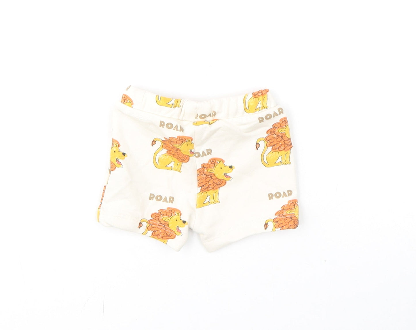 Marks and Spencer Boys Ivory Geometric Cotton Cropped Trousers Size 0-3 Months Drawstring - Shorts, Lion, Roar