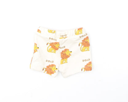 Marks and Spencer Boys Ivory Geometric Cotton Cropped Trousers Size 0-3 Months Drawstring - Shorts, Lion, Roar