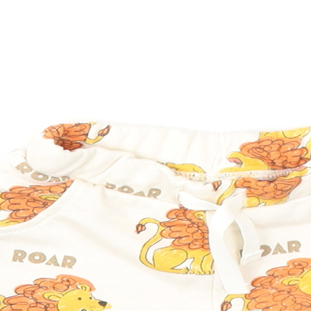 Marks and Spencer Boys Ivory Geometric Cotton Cropped Trousers Size 0-3 Months Drawstring - Shorts, Lion, Roar