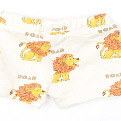 Marks and Spencer Boys Ivory Geometric Cotton Cropped Trousers Size 0-3 Months Drawstring - Shorts, Lion, Roar