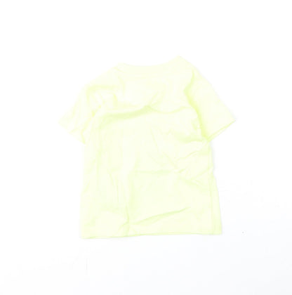 Marks and Spencer Girls Yellow Cotton Basic T-Shirt Size 3-6 Months Round Neck Snap - Bunny, Love Summer