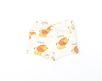 Marks and Spencer Boys Ivory Geometric Cotton Cropped Trousers Size 0-3 Months Drawstring - Shorts, Lion, Roar