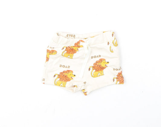 Marks and Spencer Boys Ivory Geometric Cotton Cropped Trousers Size 0-3 Months Drawstring - Shorts, Lion, Roar