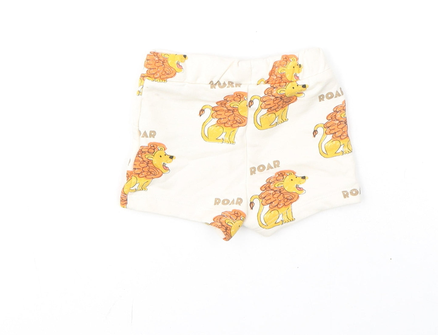 Marks and Spencer Boys Ivory Geometric Cotton Cropped Trousers Size 0-3 Months Drawstring - Shorts, Lion, Roar