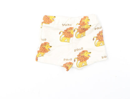 Marks and Spencer Boys Ivory Geometric Cotton Cropped Trousers Size 0-3 Months Drawstring - Shorts, Lion, Roar