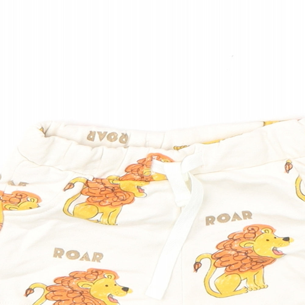Marks and Spencer Boys Ivory Geometric Cotton Cropped Trousers Size 0-3 Months Drawstring - Shorts, Lion, Roar