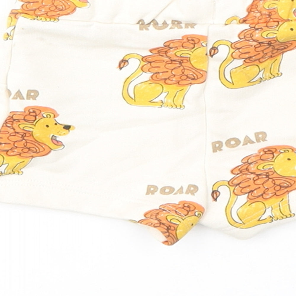 Marks and Spencer Boys Ivory Geometric Cotton Cropped Trousers Size 0-3 Months Drawstring - Shorts, Lion, Roar