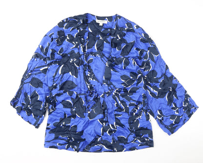 Autograph Womens Blue Geometric Viscose Wrap Blouse Size M V-Neck