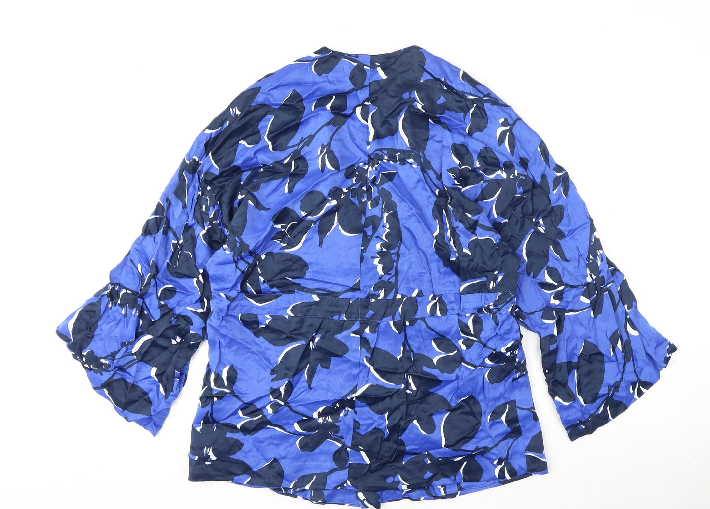 Autograph Womens Blue Geometric Viscose Wrap Blouse Size M V-Neck