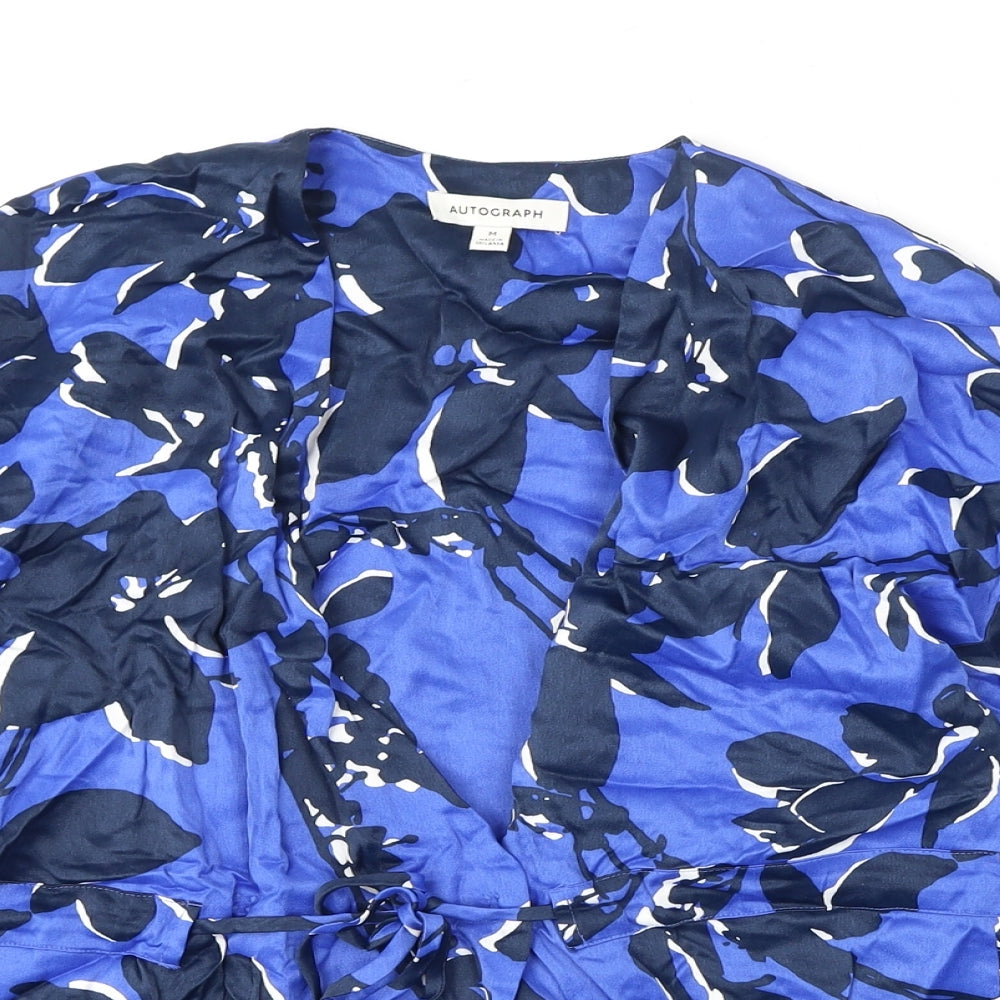 Autograph Womens Blue Geometric Viscose Wrap Blouse Size M V-Neck