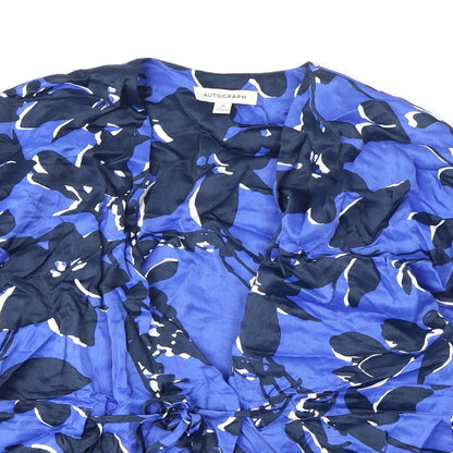 Autograph Womens Blue Geometric Viscose Wrap Blouse Size M V-Neck