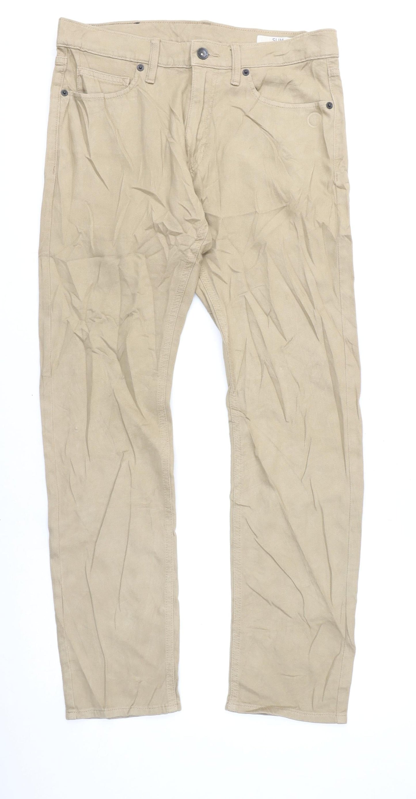 Marks and Spencer Mens Beige Cotton Straight Jeans Size 32 in L31 in Regular Zip