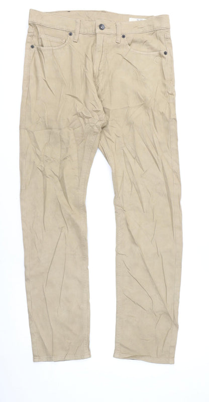 Marks and Spencer Mens Beige Cotton Straight Jeans Size 32 in L31 in Regular Zip