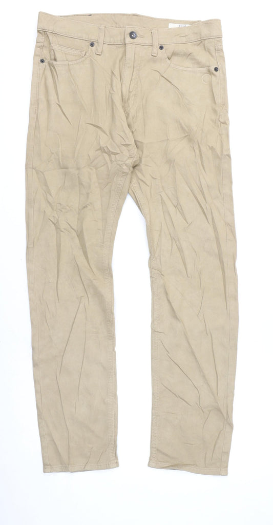 Marks and Spencer Mens Beige Cotton Straight Jeans Size 32 in L31 in Regular Zip