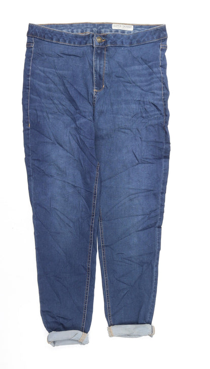 Marks and Spencer Womens Blue Cotton Skinny Jeans Size 14 L23 in Regular Zip
