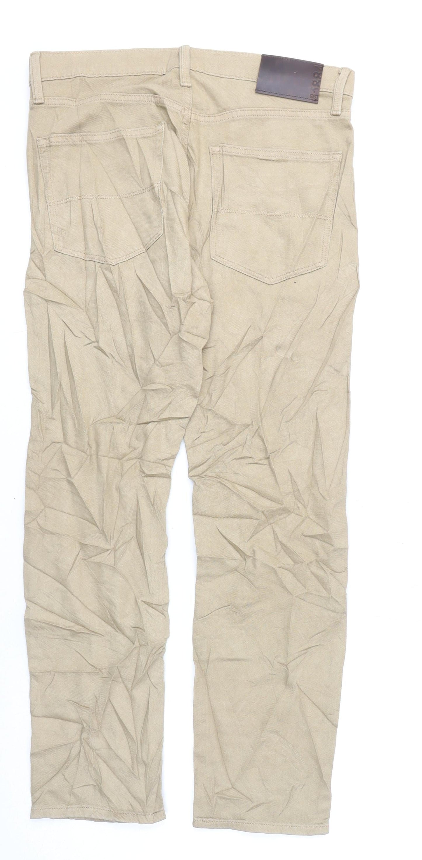 Marks and Spencer Mens Beige Cotton Straight Jeans Size 32 in L29 in Slim Zip