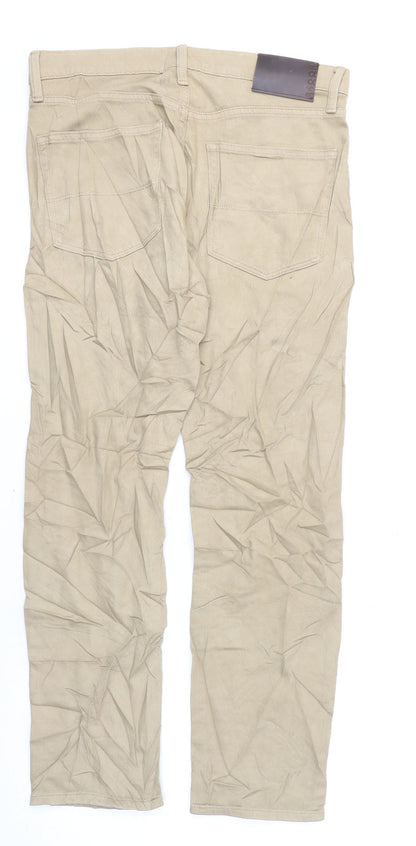 Marks and Spencer Mens Beige Cotton Straight Jeans Size 32 in L29 in Slim Zip