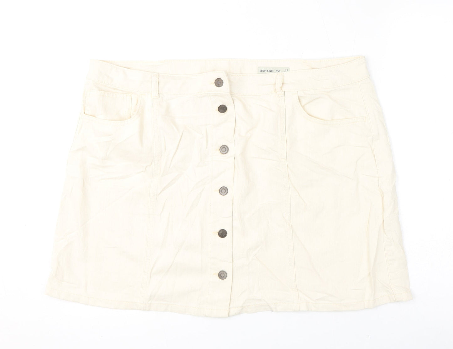 Marks and Spencer Womens Ivory Cotton A-Line Skirt Size 22 Button