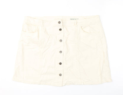 Marks and Spencer Womens Ivory Cotton A-Line Skirt Size 22 Button
