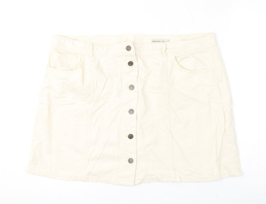 Marks and Spencer Womens Ivory Cotton A-Line Skirt Size 22 Button