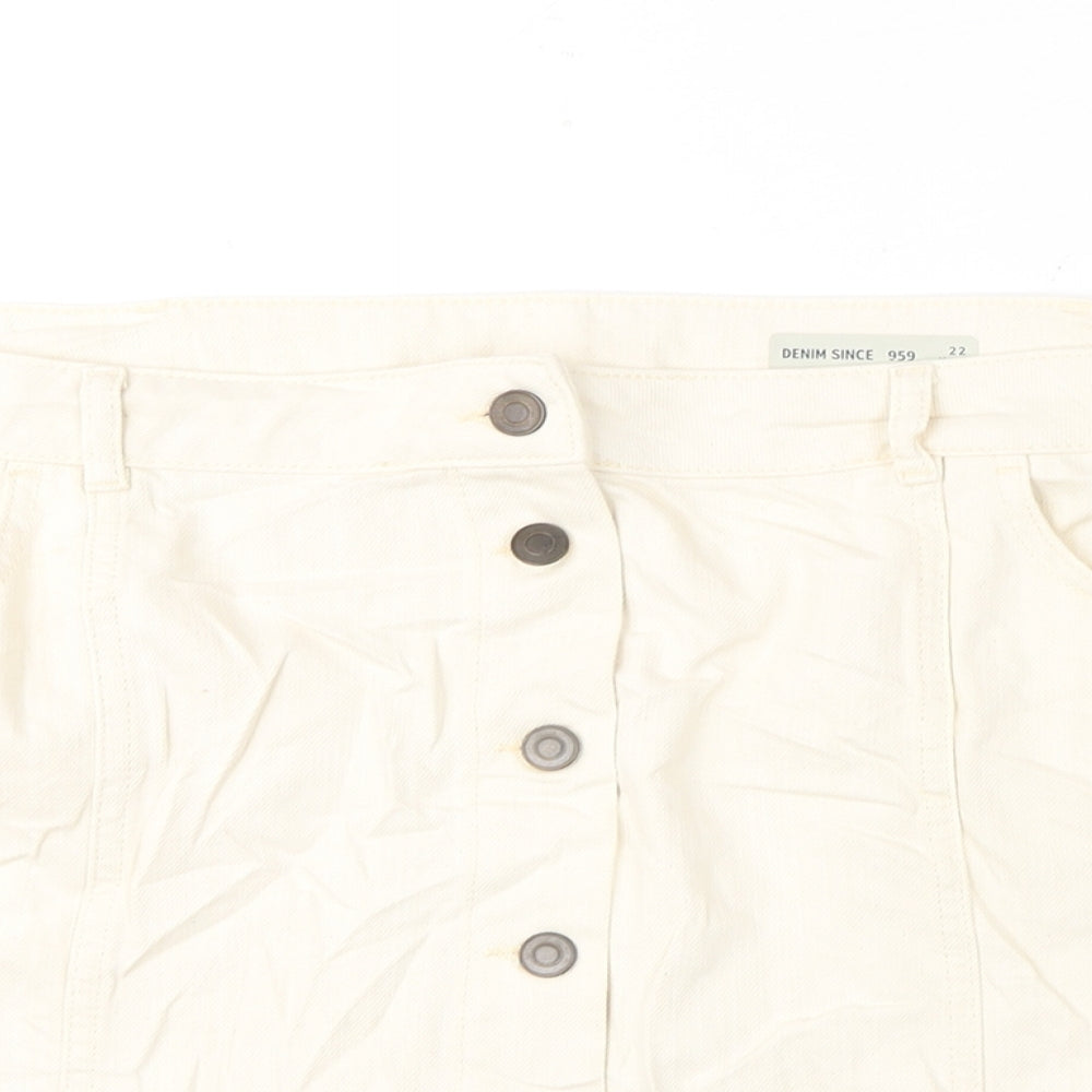 Marks and Spencer Womens Ivory Cotton A-Line Skirt Size 22 Button